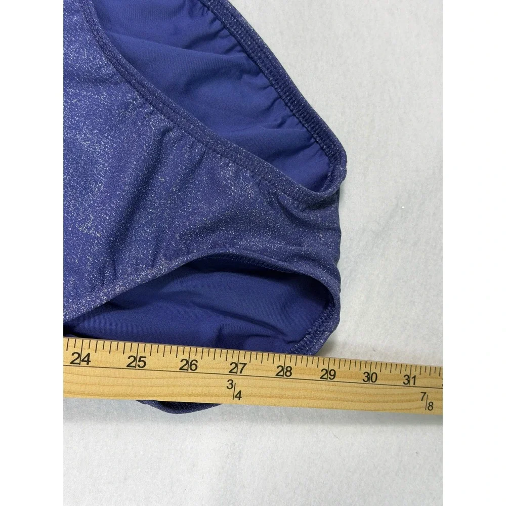 Lands End Swimsuit Skirt Set Womens 14 Blue Metallic Shimmer 2pc One Piece Skirt